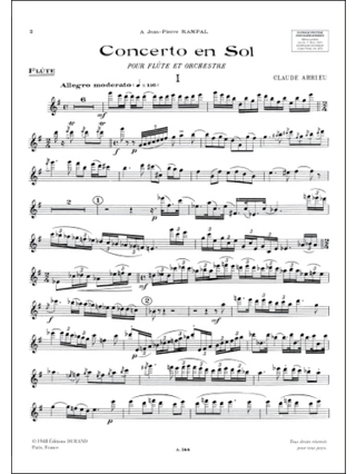 Concerto en sol majeur pour flûte - Claude Arrieu - Partition